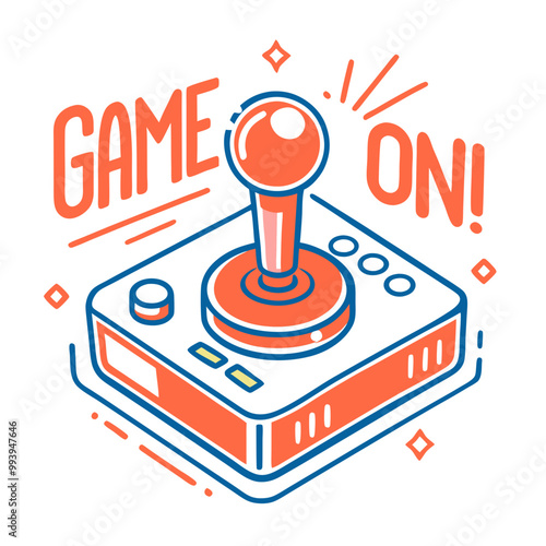 "Game On retro joystick illustration with gaming excitement and energy"