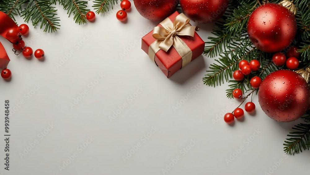 Winter border of red berries and gift decorations on white. Winter border of red berries and gift decorations on white.