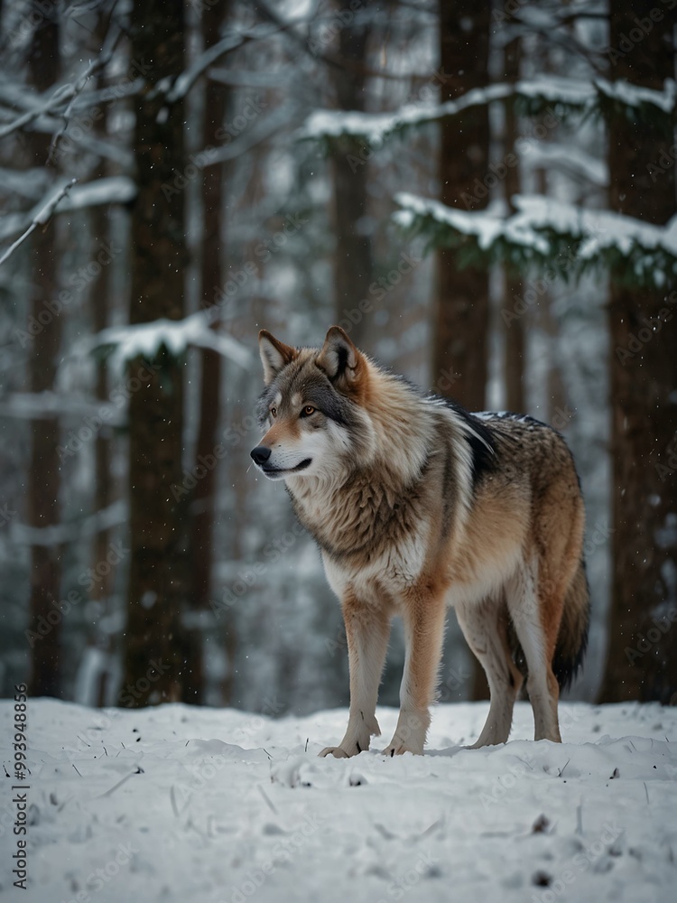 Wolf in a snowy forest scene. Wolf in a snowy forest scene.