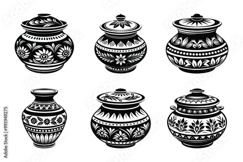 earthen pot silhouette design in vector style with a white background