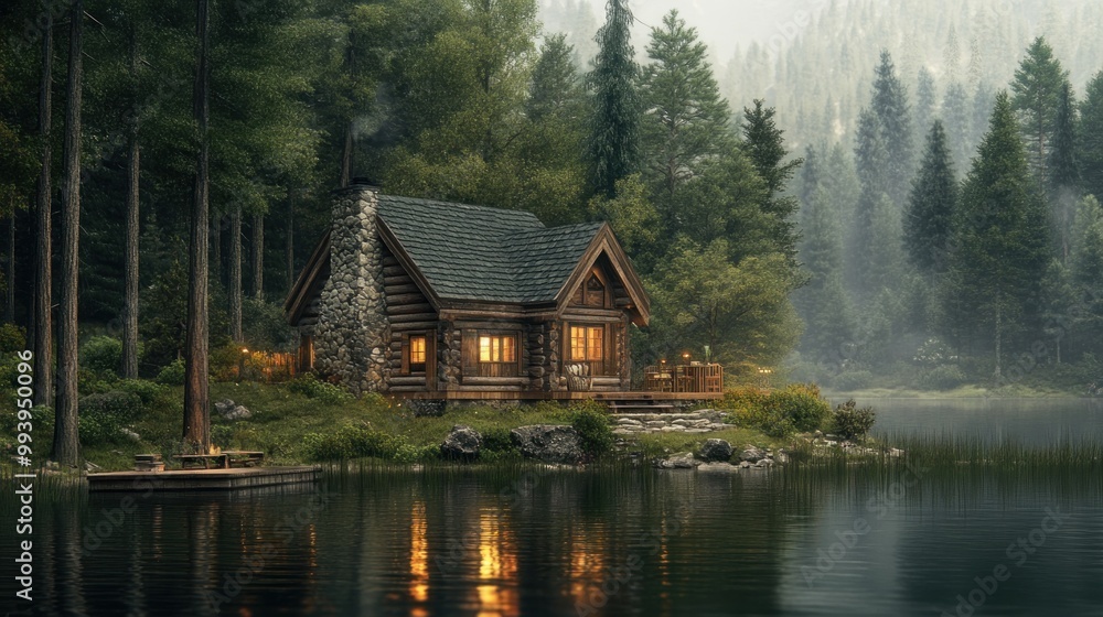 Cabin by the Lake in the Forest Cabin by the Lake in the Forest