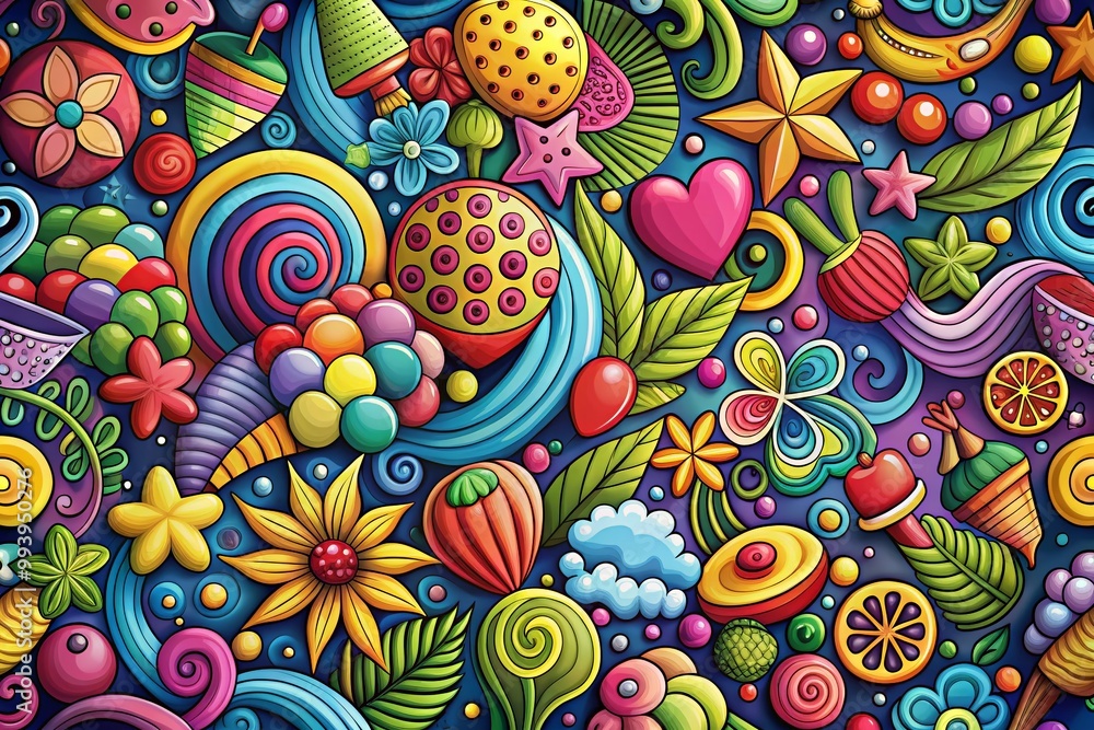 Fototapeta premium Colorful Cartoon Background with Vibrant Patterns and Shapes Perfect for Creative Projects and Designs