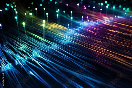 Intricate Web of Fiber Optic Cables Transmitting Data Signals