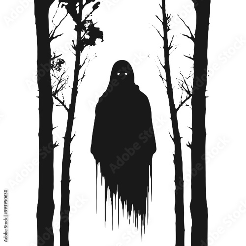 Ghastly Horror Face Silhouette Vector Illustration Transparent Background