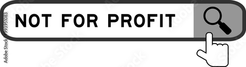 Search banner in word not for profit with hand over magnifier icon on white background