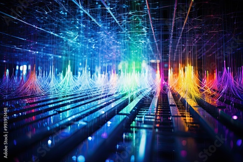 Intricate Web of Fiber Optic Cables Transmitting Data Signals