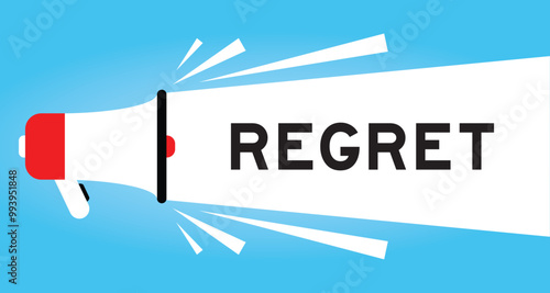 Color megaphone icon with word regret in white banner on blue background