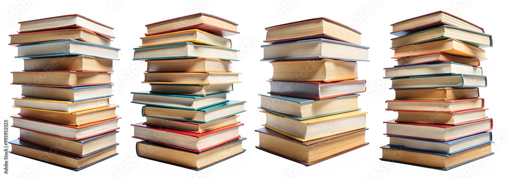 Set of stacks of books on an isolated transparent background. The concept of learning and education. Set of stacks of books on an isolated transparent background. The concept of learning and education.