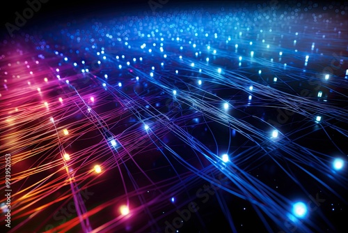 Intricate Web of Fiber Optic Cables Transmitting Data Signals