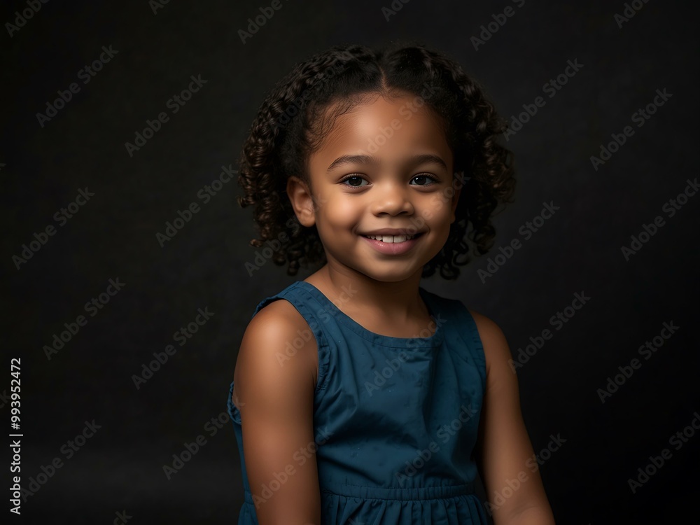 Young African American girl on a black backdrop. Young African American girl on a black backdrop.