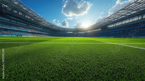 Spacious Stadium Under Clear Sky Perfect for Text Overlay and Advertising