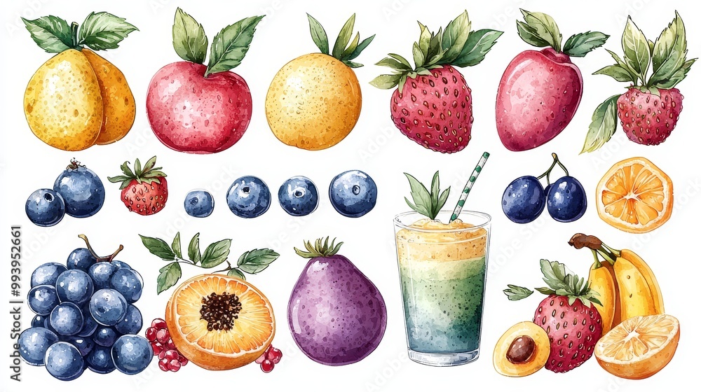 Colorful Pastel Fruit and Beverage Illustration Colorful Pastel Fruit and Beverage Illustration