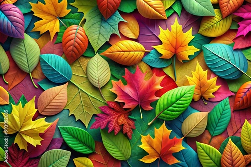 Wallpaper Mural Colorful Cartoon Leaves Background Ideal for Seasonal Designs and Nature-Themed Projects and Crafts Torontodigital.ca