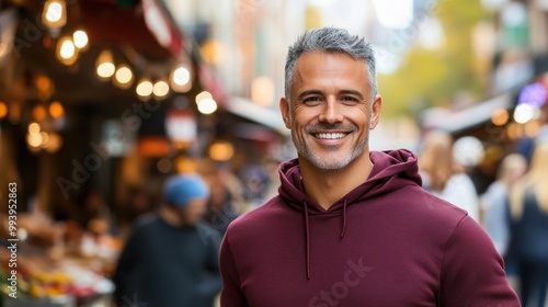 Confident Mature Man Smiling in Urban Street Setting