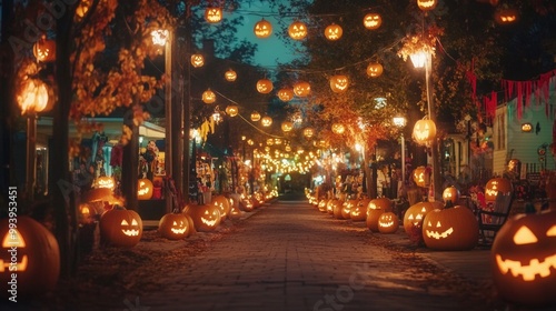 Wallpaper Mural Spooky Halloween street fair in an American suburb eerie crafts and decorations Torontodigital.ca