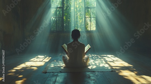 A person reading in a sunlit room, surrounded by nature.