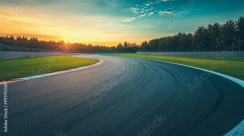 Bright sunrise illuminating winding road symbolizing new beginning. 