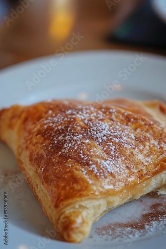 Close-up of a Delicious Pastry with Powdered Sugar and Cinnamon.