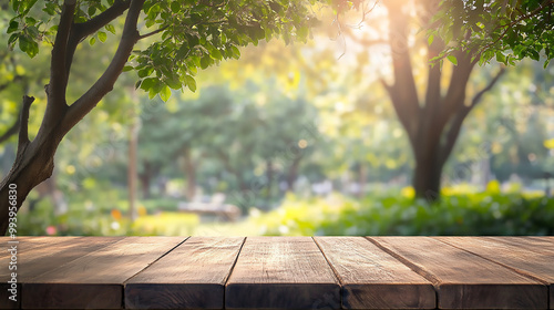 Wallpaper Mural Blank wooden table on green summer park background banner
 Torontodigital.ca