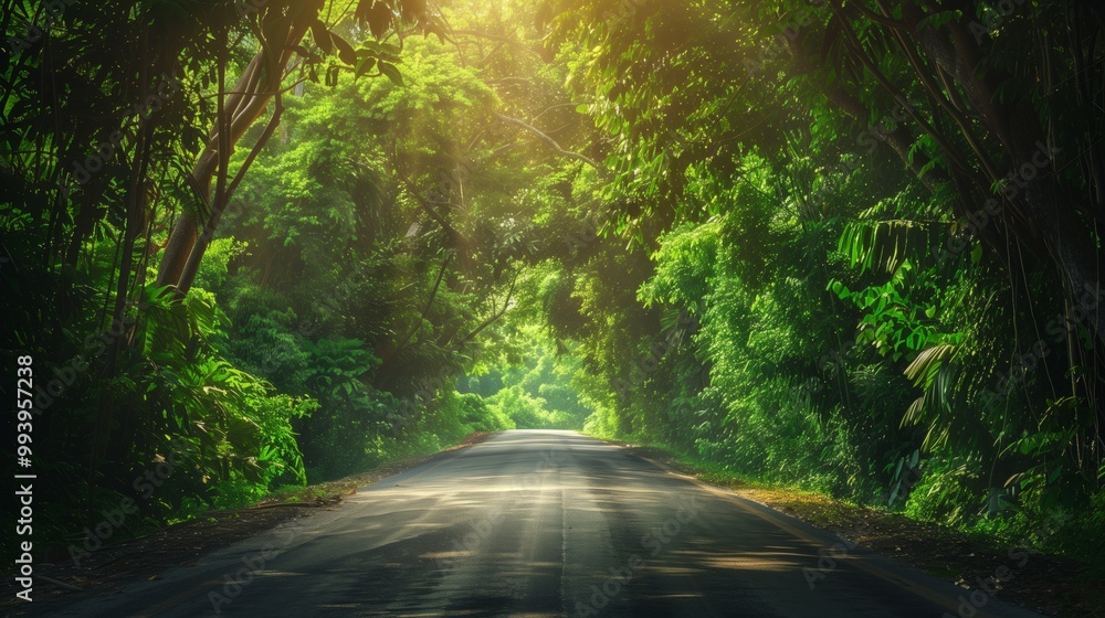 Obraz premium A road with trees on either side of it