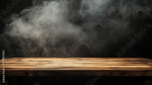 Wooden Table with Smoky Background 