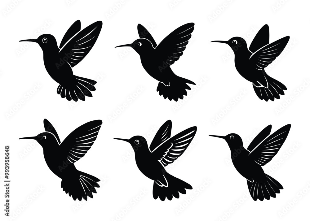 Fototapeta premium Hummingbird silhouette design bundle set in creative vector clip art with a white background
