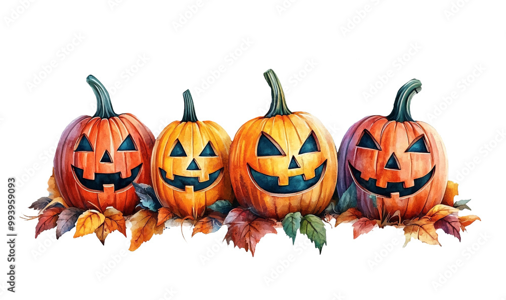 Isolated watercolor set of halloween pumpkins with scary smile. PNG clipart template banner for spirit night cards, decoration and sticker printing Isolated watercolor set of halloween pumpkins with scary smile. PNG clipart template banner for spirit night cards, decoration and sticker printing