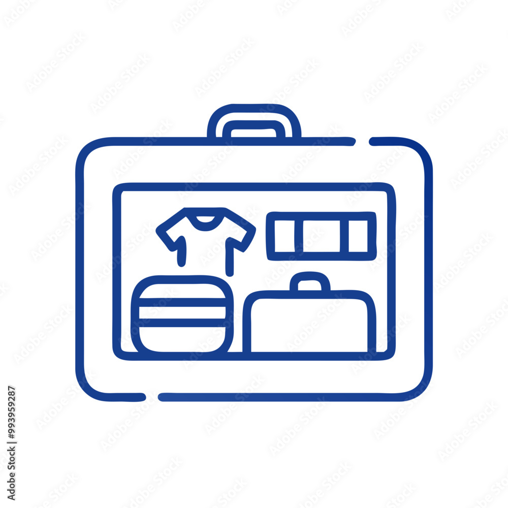 Blue vector icon of a suitcase packing design for travel enthusiasts and adventurers. Blue vector icon of a suitcase packing design for travel enthusiasts and adventurers.