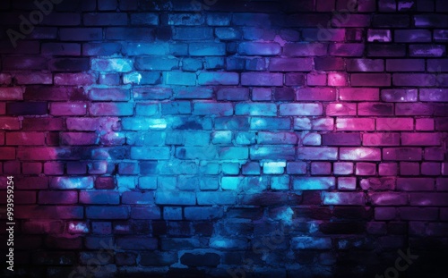 a brick wall with neon lights and a brick texture. Generative AI