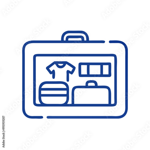 Blue vector icon of a suitcase packing design for travel enthusiasts and adventurers.