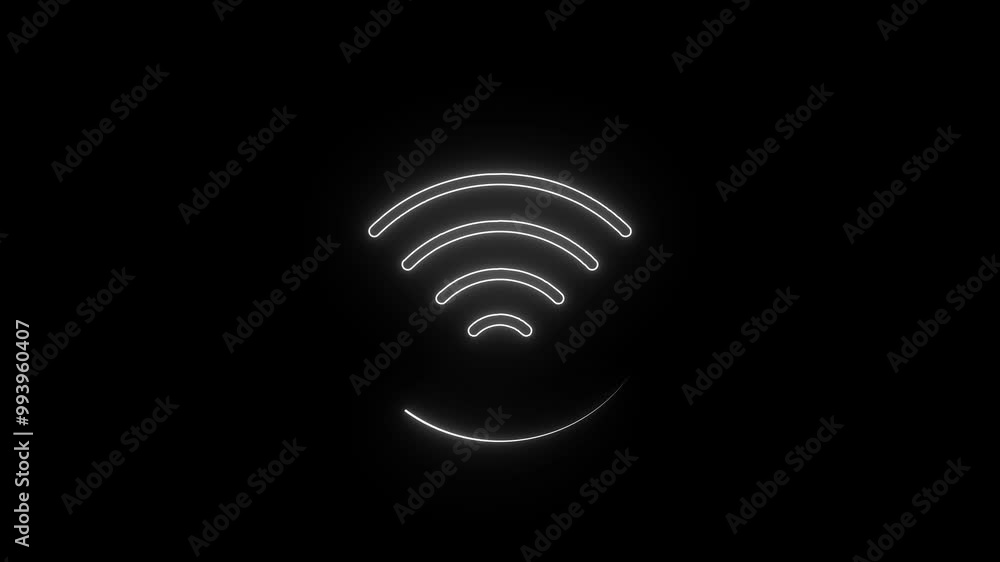 Wi fi icon animation with neon shine on black background, Wi fi icon animation with neon shine on black background,