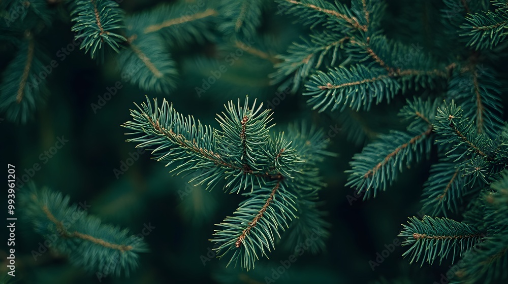A close-up shot of the green pine tree branches, showcasing their intricate details and textures A close-up shot of the green pine tree branches, showcasing their intricate details and textures