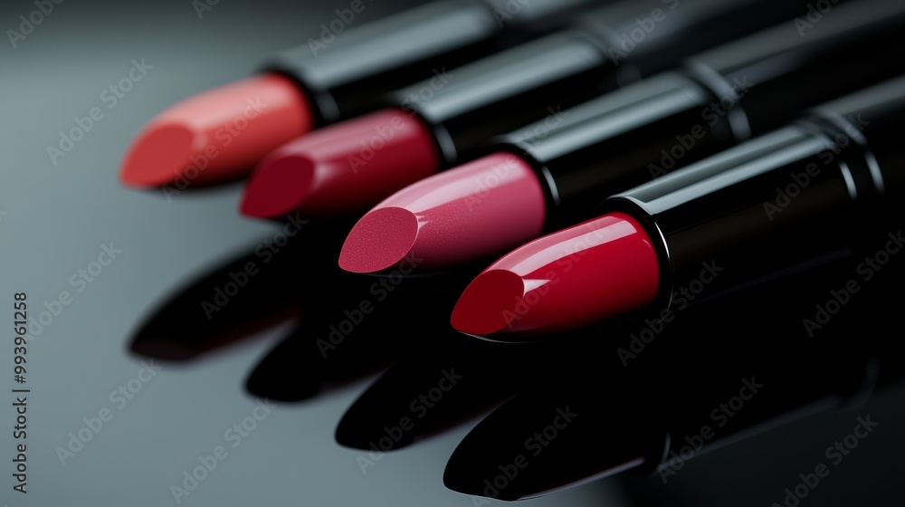 Vibrant Red Lipsticks Arranged on a Sleek Black Surface Vibrant Red Lipsticks Arranged on a Sleek Black Surface