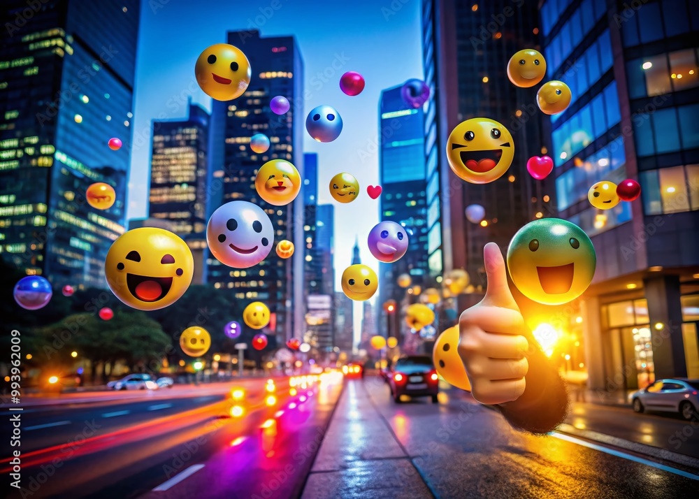 Obraz premium Colorful Emojis Showing Thumbs Up Gesture in a Fun and Engaging Digital Communication Concept