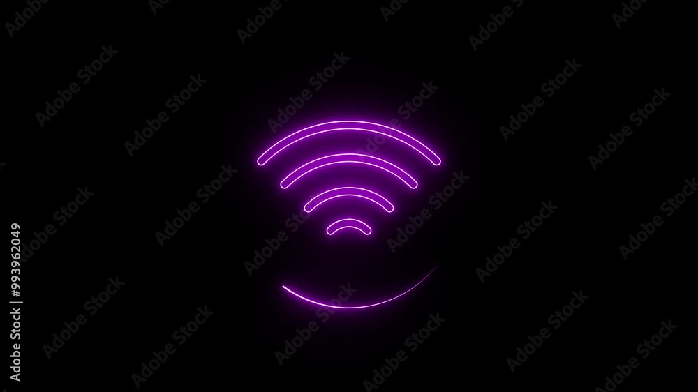 Wi fi icon animation with neon shine on black background, Wi fi icon animation with neon shine on black background,
