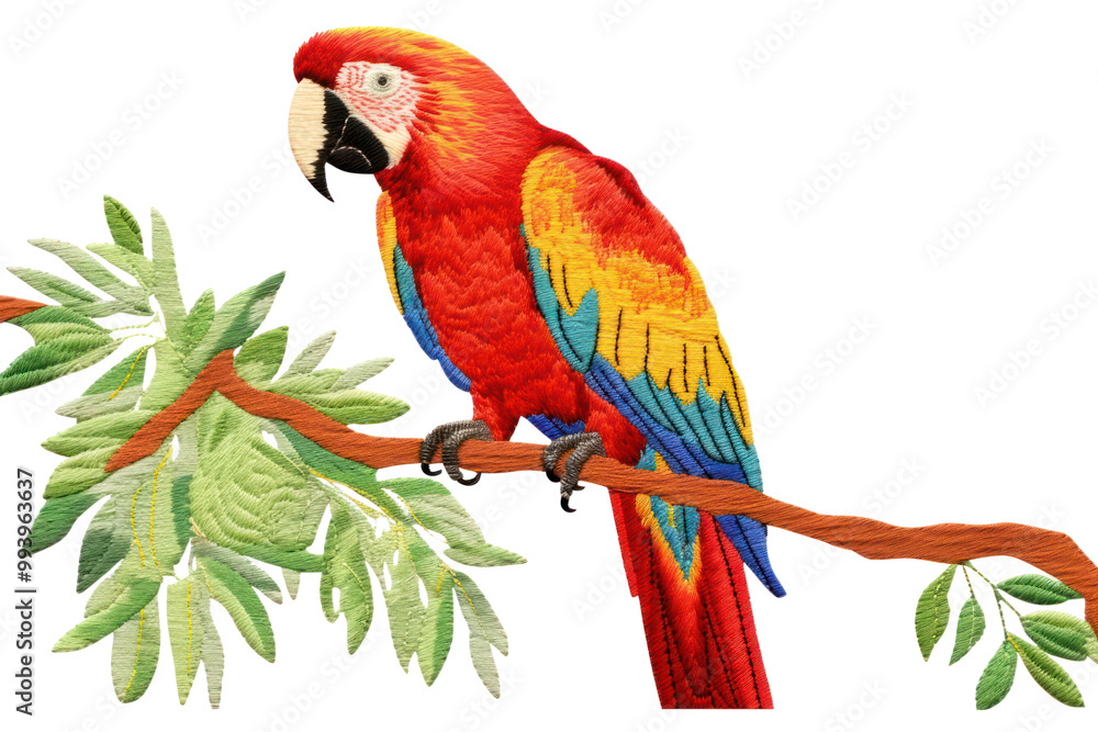 Obraz premium PNG Parrot in embroidery style animal bird creativity.