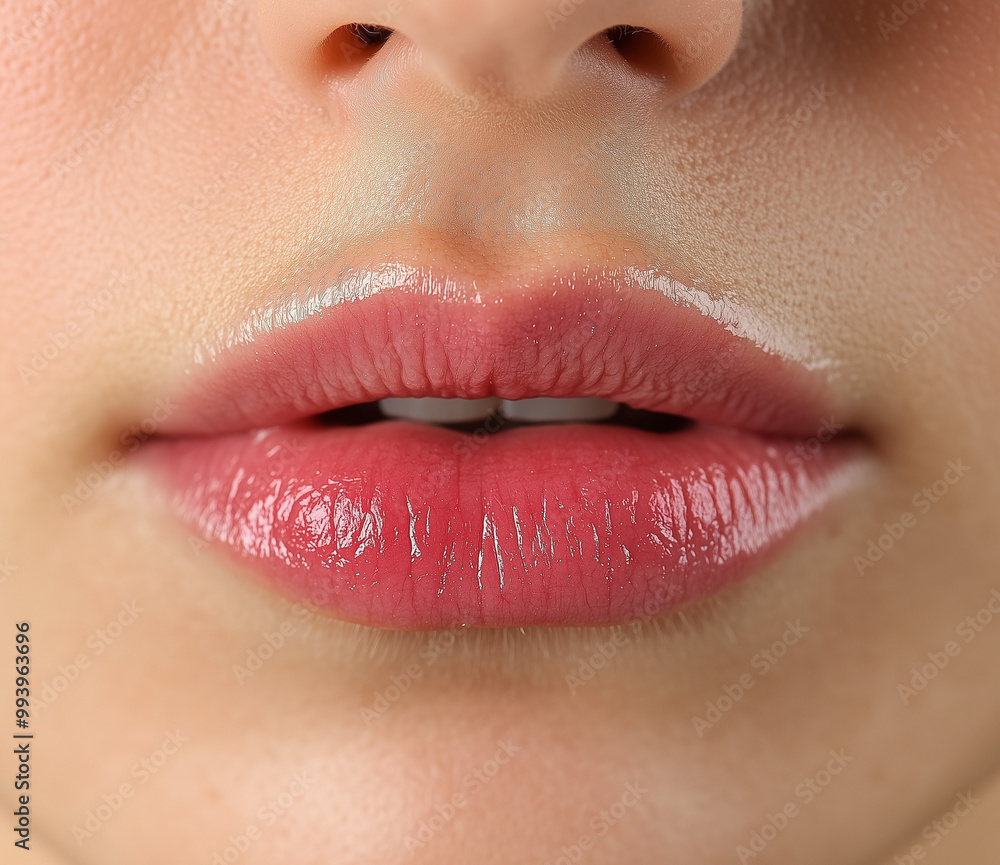 Fototapeta premium Close-up of Lips with Small Pink Scarring from Laser Tattoo Removal
