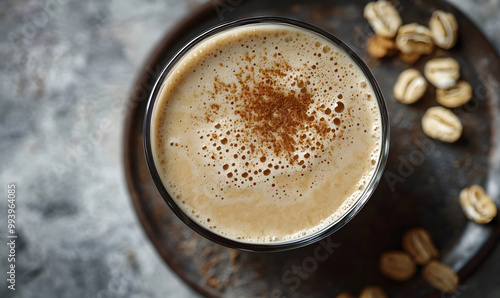 A creamy and smooth latte made with steamed oat milk and a shot of espresso, lightly sweetened with agave syrup
