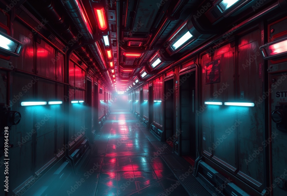 Futuristic Red and Blue Lit Corridor with Smoke Futuristic Red and Blue Lit Corridor with Smoke
