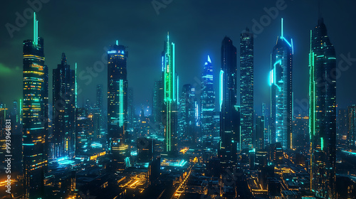 Wallpaper Mural  Aerial View of Illuminated Skyscrapers Torontodigital.ca