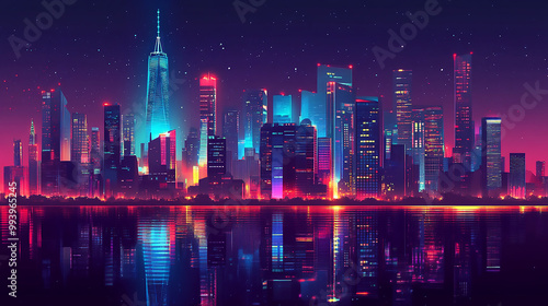 Wallpaper Mural Futuristic Cityscape with Neon Blue Lights at Night
 Torontodigital.ca