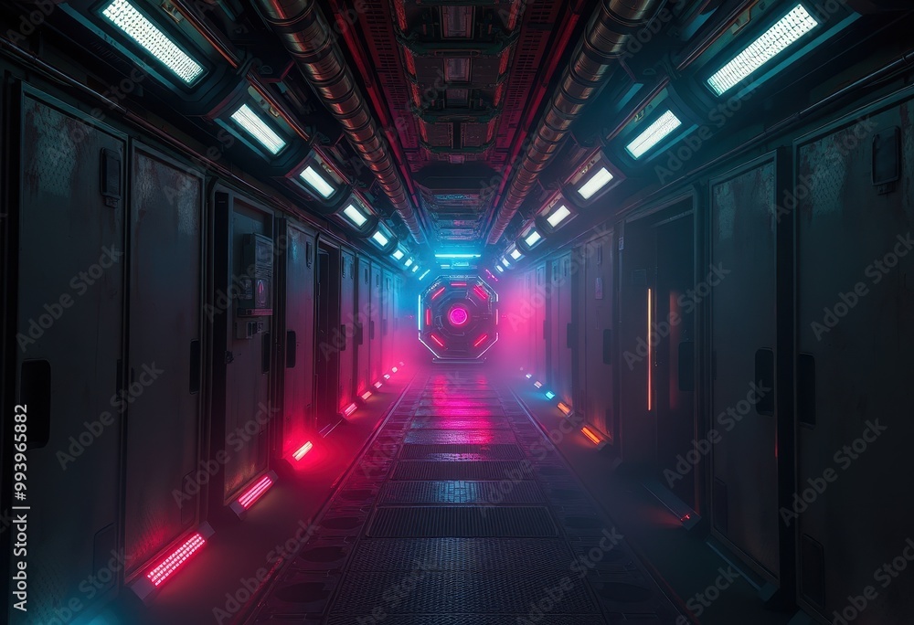 Futuristic Corridor with Neon Lights and Smoke Futuristic Corridor with Neon Lights and Smoke