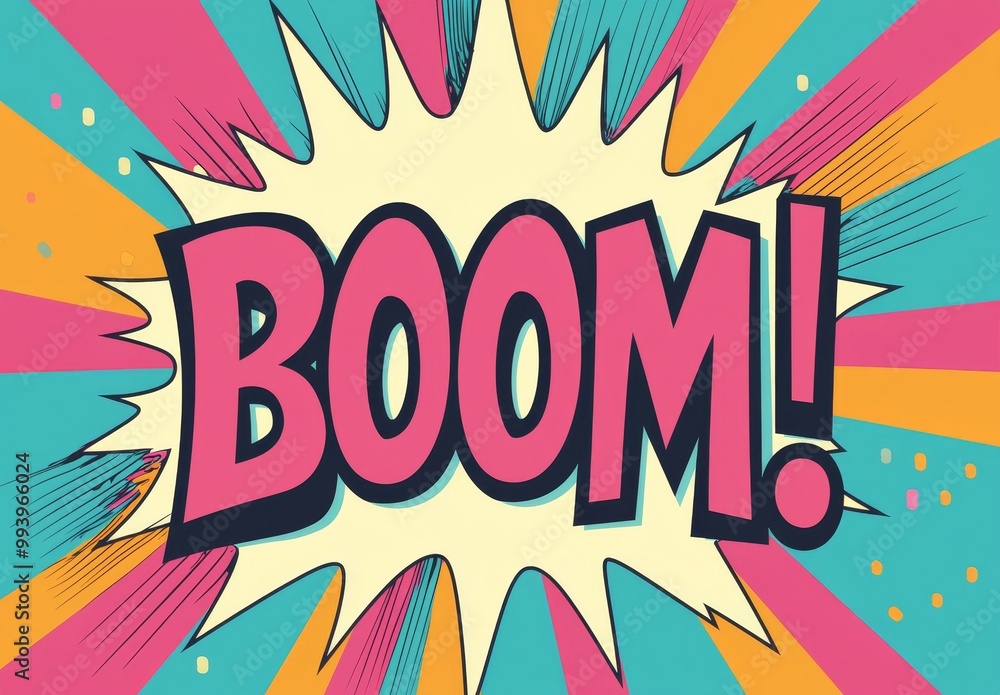 Superhero party theme comics pop art boom sign frame in bright colors. Superhero party theme comics pop art boom sign frame in bright colors.