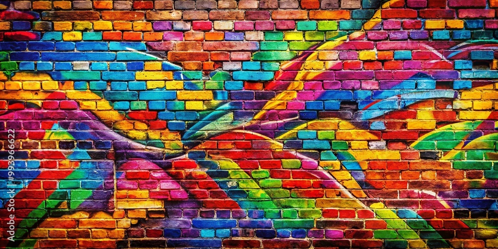 Fototapeta premium Colorful Graffiti Brick Wall Background for Urban Art and Street Culture Inspired Designs and Projects