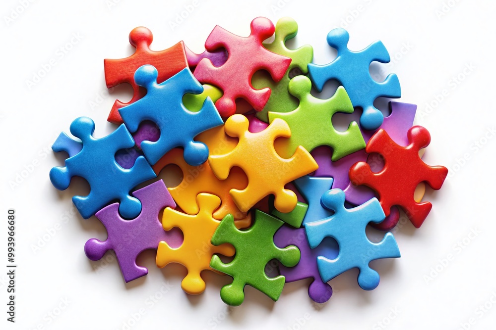 Obraz premium Colorful Graphic Puzzle Pieces on a White Background Symbolizing Problem Solving and Solutions