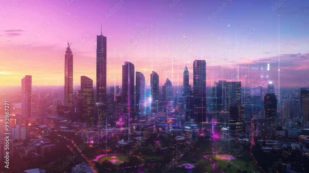 Fototapeta premium The Urban Skyline at Sunset