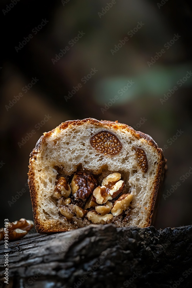 Closeup of Fig and Walnut Bread on Rustic Wood. Closeup of Fig and Walnut Bread on Rustic Wood.
