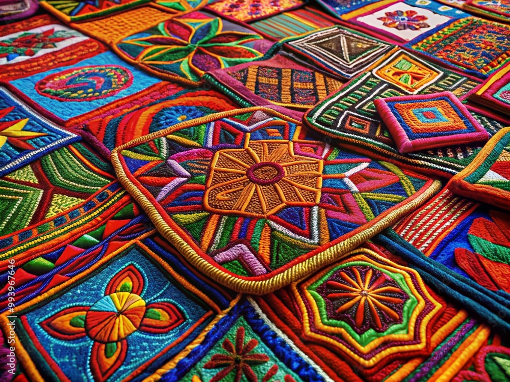Colorful Handmade Molas Showcasing Intricate Patterns and Traditional Artistry from Indigenous Culture Colorful Handmade Molas Showcasing Intricate Patterns and Traditional Artistry from Indigenous Culture