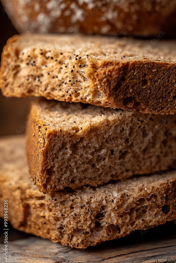 Close-up of Sliced Sourdough Bread with Poppy Seeds. Close-up of Sliced Sourdough Bread with Poppy Seeds.