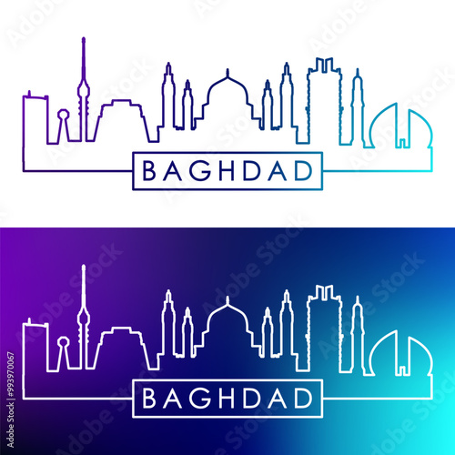 Baghdad skyline. Colorful linear style. Single line. Editable vector file.